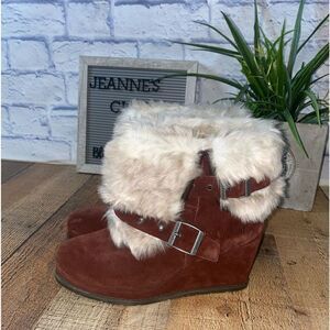 CAT Footwear Caterpillar Boisterous Burgundy Suede Faux Fur Winter Boots